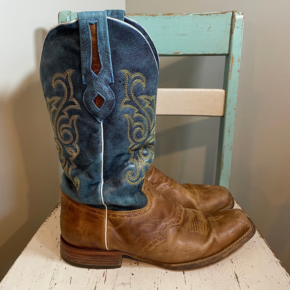 JB Dillon Windmark Mens Brown Blue Leather Square Toe Western Cowboy Boots 13D